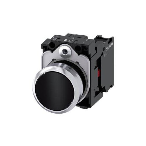 3SU1150-0AB10-1CA0 Siemens Drucktaster, 22mm, rund, Metall, hochglanz, schwarz, Produktbild