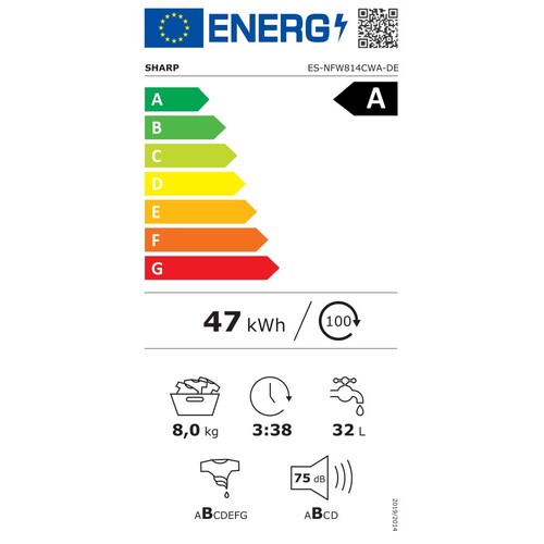 ES-NFW814CWA-DE Sharp Waschvollautomat 8kg 1400 U/min Inverter Motor , Steam Produktbild Additional View 9 L