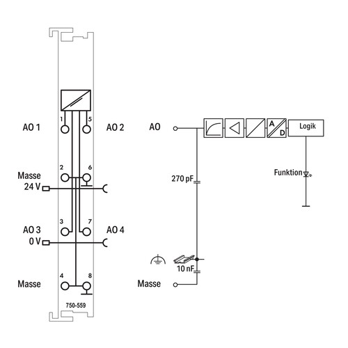 750-559 Wago 4-Kanal-Analog Ausgangs- klemme 0-10 V Produktbild Additional View 1 L