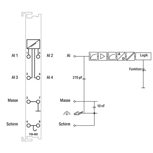 750-468 Wago 4-Kanal Analog Eingangs- klemme 0-10 V Single Ended Produktbild Additional View 1 L