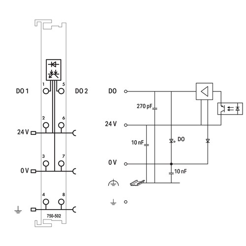 750-502 WAGO 2 Kanal digitale Ausgangs- Klemme 24V/2,0A 2fach potentialgetrennt Produktbild Additional View 1 L