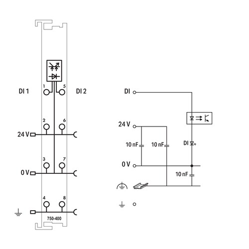 750-400 Wago 2-Kanal-Digitaleingangs klemme 2- bis 4-Leiter-Anschluss DC 24 V Produktbild Additional View 1 L