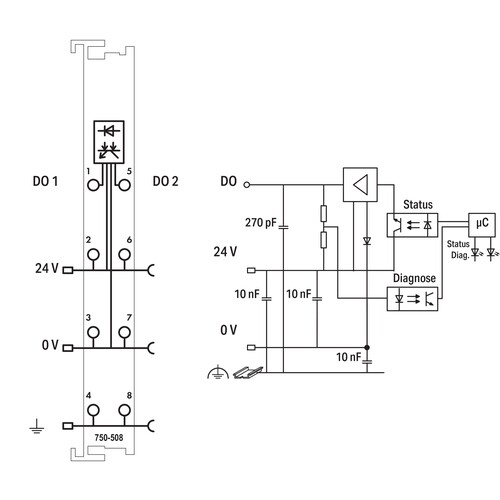 750-508 WAGO 2DO 24V DC 2.0A/Diagn. Produktbild Additional View 1 L