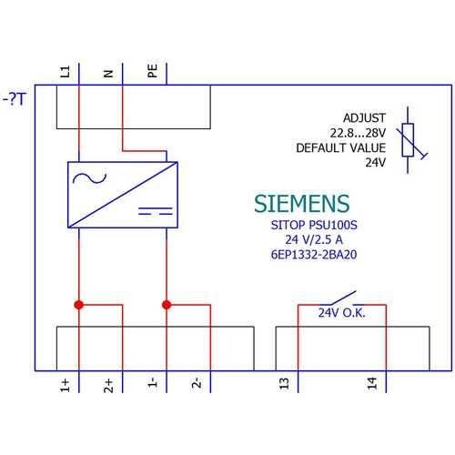6EP1332-2BA20 Siemens Sitop Power PSU100S 24V/2,5 A geregelte Stromv. 24DC Produktbild Additional View 1 L