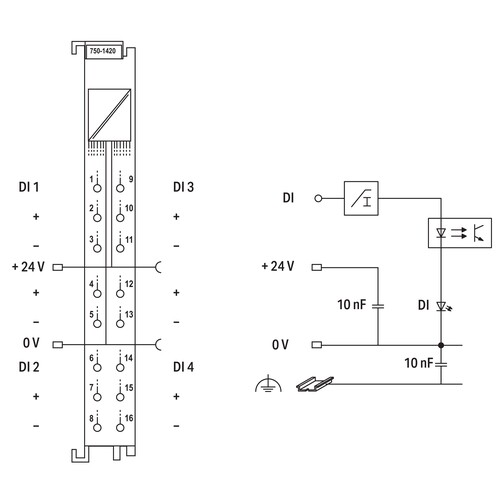 750-1420 Wago 4 Kanal Digital Eingangsklemme Produktbild Additional View 1 L