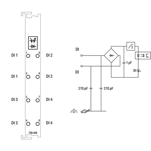 750-428 Wago 4 Kanal Digital Eingangsklemme Produktbild Additional View 1 L