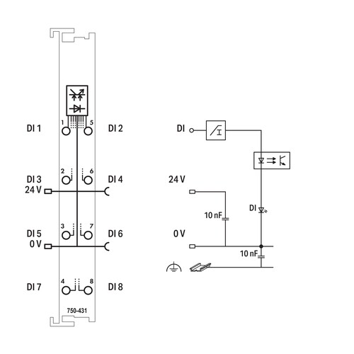 750-431 Wago 8 Kanal Digital Eingangsklemme Produktbild Additional View 1 L