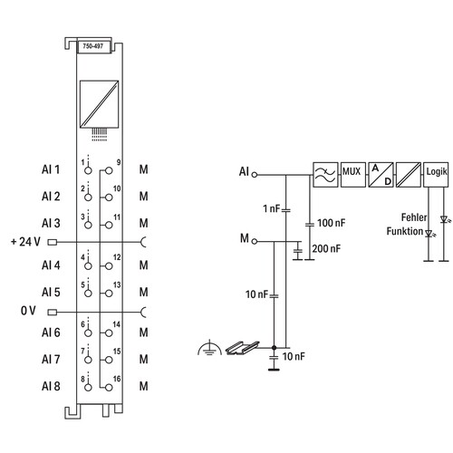 750-497 Wago 8-Kanal-Analogeingangsklemme Produktbild Additional View 1 L