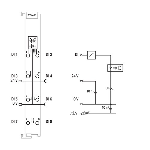 753-430 Wago 8 Kanal Digital Eingangsklemme Produktbild Additional View 1 L