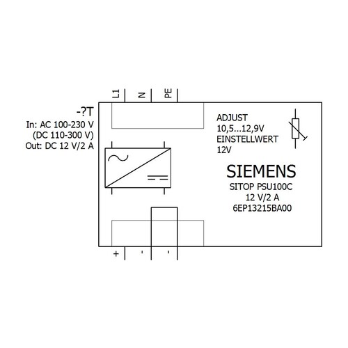 6EP1321-5BA00 Siemens SITOP PSU100C 12V/2A geregelte Stromvers. Eing. AC100 Produktbild Additional View 1 L