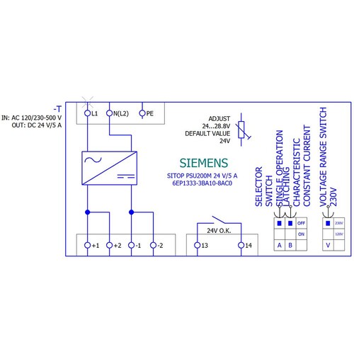 6EP1333-3BA10-8AC0 Siemens SITOP PSU200M 24 V/5 A, LACKIERTE FBG Produktbild Additional View 1 L