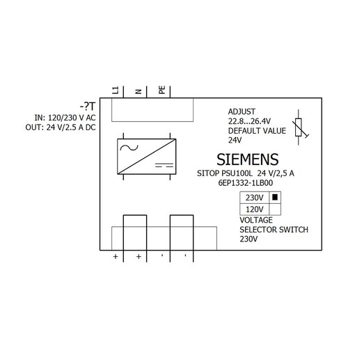 6EP1332-1LB00 Siemens Stromversorgung SITOP PSU100L, 1 phasig DC 24 V/2,5 A Produktbild Additional View 1 L