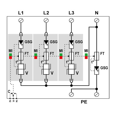 821730244 Citel DAC1-13VGS-31-275 4Polig Überspannungsableiter TYP 1+2+3 3+N Produktbild Additional View 1 L