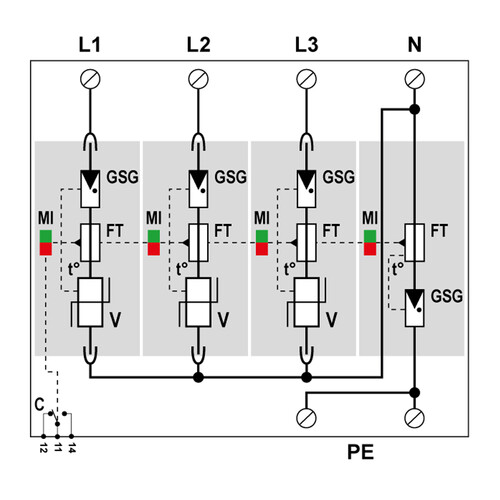 821130244 Citel DAC50VGS-31-275 4Polig Überspannungsableiter TYP 2+3 3+N Produktbild Additional View 1 L