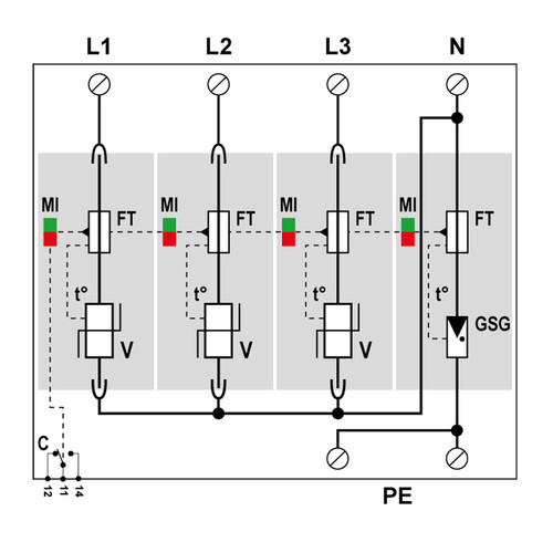 821110244 Citel DAC50S-31-275 TYP 2 Überspannungsableiter 4-Polig 3+N Produktbild Additional View 1 L