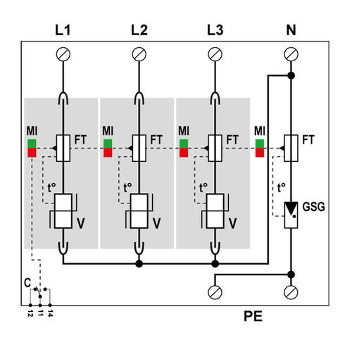 821710244 Citel DAC1-13S-31-275 TYP 1+2 Überspannungsableiter 4-Polig 3+N Produktbild Additional View 1 L