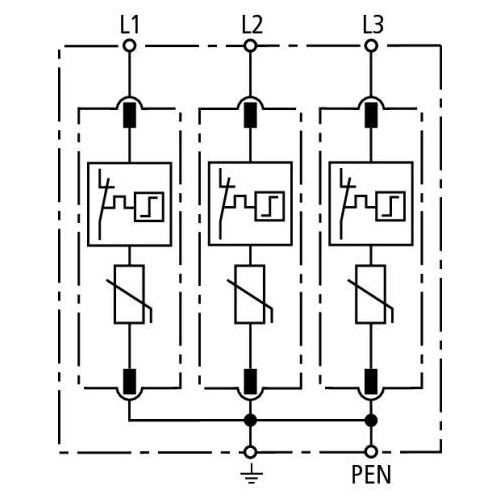 955300 Dehn Überspannungsableiter Typ 2 SPD VT2 3 polig für TN-C-Systeme Produktbild Additional View 1 L