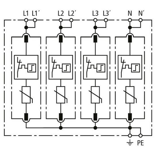 3019228 Dehn Überspannungsableiter Typ 2 DEHNguard SMP 4-polig Uc 275V für TN-S- Produktbild Additional View 1 L