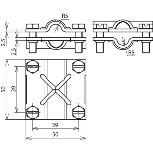 314307 DEHN KREUZKLEMME 8-10/8-10  2TLG M6 CU Produktbild Additional View 2 L