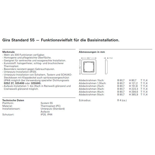 21304 GIRA RAHMEN 3-FACH STANDARD 55 REINWEISS Produktbild Additional View 1 L