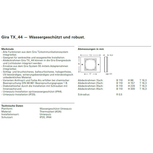 21265 GIRA RAHMEN 2-FACH FR UP TX44 ALU Produktbild Additional View 1 L