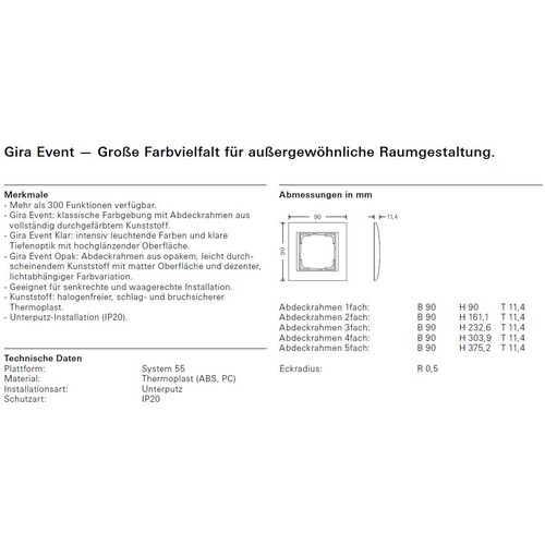21336 GIRA RAHMEN 3-FACH F. ALU EVENT ZENTRALEINSÄTZE Produktbild Additional View 1 L