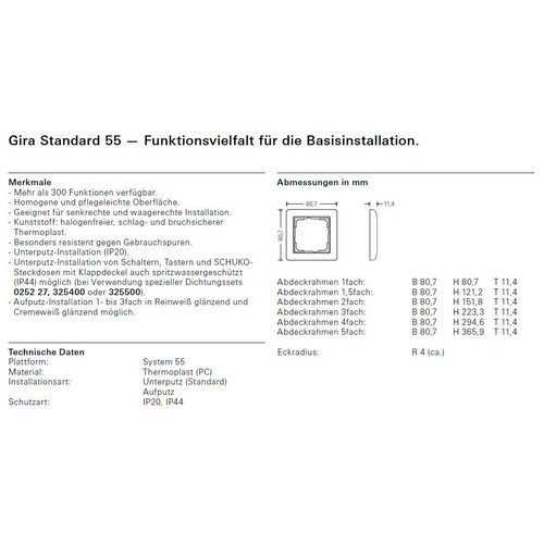 21301 GIRA RAHMEN 3-FACH STANDARD 55 CREMEWEISS GLÄNZ. Produktbild Additional View 1 L