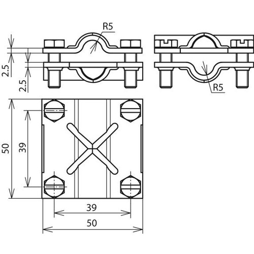 314300 DEHN UNIVERSAL KREUZKLEMME 2TLG M6 30MM/8-10 FL/FL - RD/RD - FL/RD Produktbild Additional View 1 L