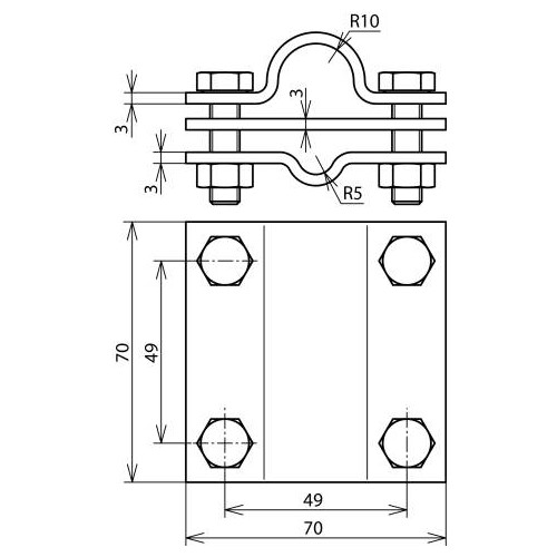 610020 DEHN ANSCHLUSS-KLEMME NIRO F.TIEF ENERD B.D20 3TLG, F. RD7-10/FL40, V4A Produktbild Additional View 1 L