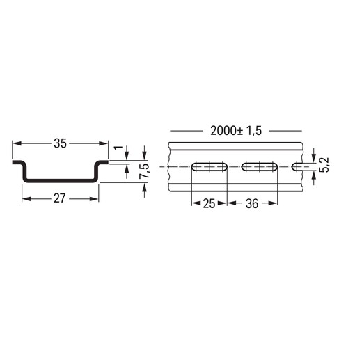 210-112 WAGO TRAGSCHIENE,GELOCHT,STAHL CHROM. 35X7,5MM,1MM DICK,2M LANG,82A Produktbild Additional View 1 L