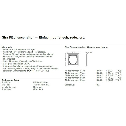 211112 GIRA RAHMEN 1-FACH FLÄCHE REINWEISS GLÄNZEND Produktbild Additional View 1 L