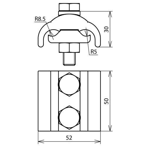 306101 DEHN PARALLELVERBINDER CU F. UNTERSCH. DURCHM.RD 5-16MM / 16-150MM Produktbild Additional View 1 L