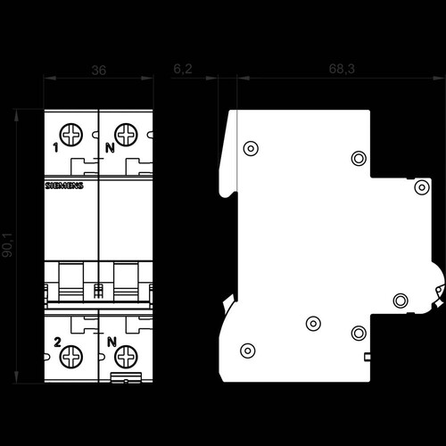 5SL6516-6 SIEMENS LS-SCHALTER B 16A 1+N-POLIG AC 230V 2TE Produktbild Additional View 2 L