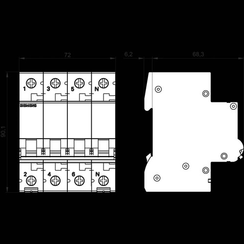 5SL6613-7 SIEMENS LS-SCHALTER C 13A 3+N-POLIG AC 400V Produktbild Additional View 2 L