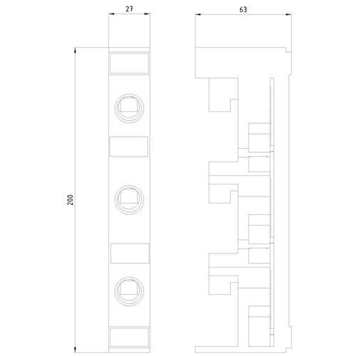 5SG6206 Siemens SR60 Neozed-Reitersockel 3P D02 63A 400V f.5/10mm Sammelschienen Produktbild Additional View 1 L