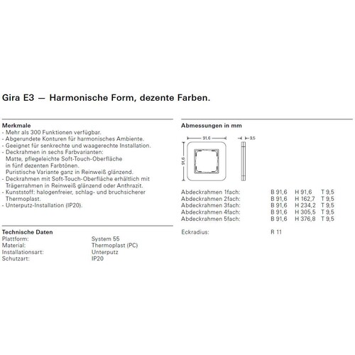 0212410 Gira Rahmen 2-fach E3 reinweiß glänzend m. Trägerrahmen reinweiß glänz. Produktbild Additional View 1 L