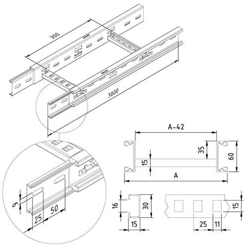 17369 Trayco CLFI60-0300-10-3PG Kabelleiter 60x300x3000 Produktbild Additional View 2 L