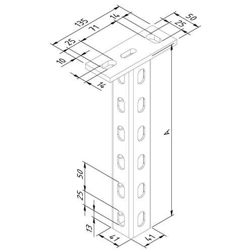 18882 Trayco P41-3W-0300-DG Hängestiel 300 3-seitige Perforation Produktbild Front View L