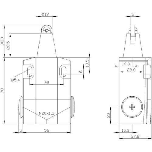 3SE5122-0CD02 Siemens Positionsschalter m. Rollenstößel Sprungschaltglied 1S 1Ö Produktbild Additional View 2 L