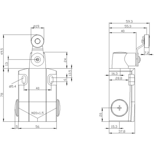 3SE5122-0CH01 Siemens Positionsschalter m. Schwenkhebel Sprungschaltglied 1S 1Ã Produktbild Additional View 2 L