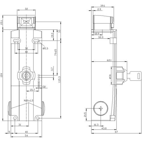 3SE5312-1SE11 Siemens Sicherheitsposi- tionsschalter 2Ö/1S 24VDC Metall Produktbild Additional View 2 L