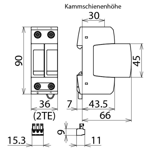 952205 Dehn DG M TN 275 FM Überspannungsableiter Typ 2 Produktbild Additional View 2 L