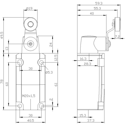 3SE5112-0CH01 SIEMENS SIRIUS Positions- Schalter Metall 40mm Schwenkhebel Produktbild Additional View 2 L