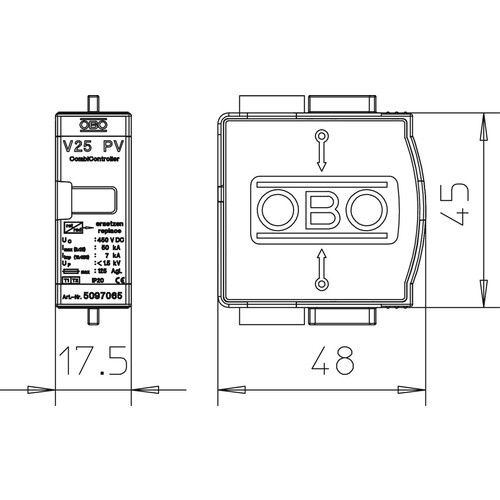 5097065 OBO Oberteil zu V25 B+C V25-B+C 0-450PV - Kombi-Ableiter  