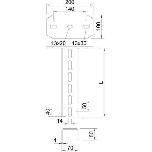 6339182 OBO  U-Stiel m. Kopfplatte 1000mm US 7 K 100 FT Produktbild Additional View 1 L