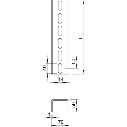 6340318 OBO US 7 600 FT U-Stiel 70x50x6000 St 3-seitig gelocht Produktbild Additional View 1 L