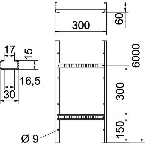 6208630 OBO LG 630 VS 6000FS Kabelleiter 60x300x6000 gelocht, mit VS-Sprosse Produktbild Additional View 1 L