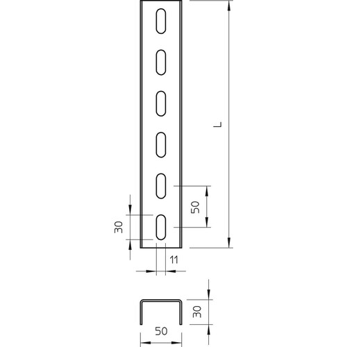 6342338 OBO US 3 200 FS U-Stiel 3-seitig gelocht 50x30x2000 Produktbild Additional View 1 L