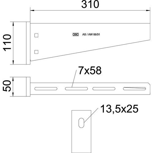 6418570 OBO AW 55 31 FT Wand- und Stiel- ausleger B310mm m. angeschweiÃter Kofppl Produktbild Additional View 1 L