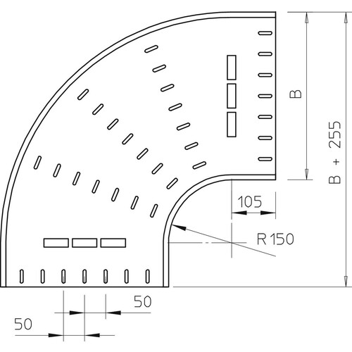 7001304 OBO RB 90 650 FS Bogen 90° 60x500 St, horizontal, runde Bauform Produktbild Additional View 1 L